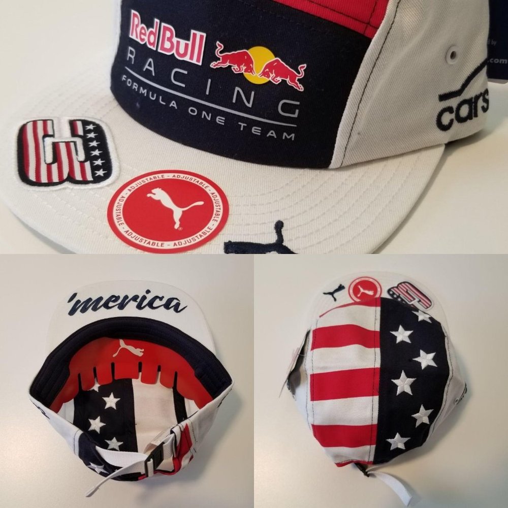 Puma Red Bull 5 panel hat. Five panel hat. White